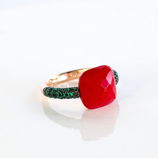 Arena Ring Emeralds with Coral