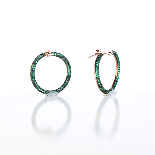 Round Frontal Emerald Earrings