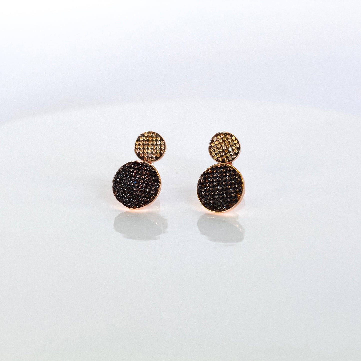 Double Circle Topaz and Onix Earrings