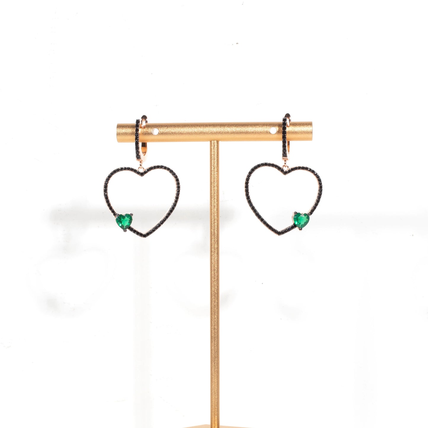 Onix & Emerald Heart Earrings