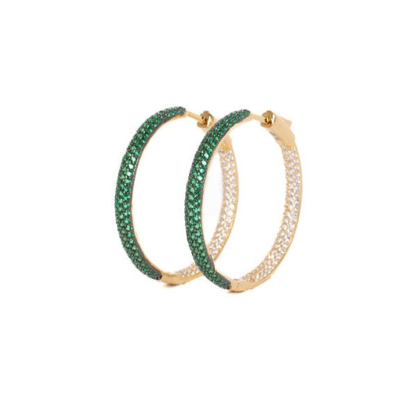 Double Sided Emerald and White Quartz Hoops Earrings