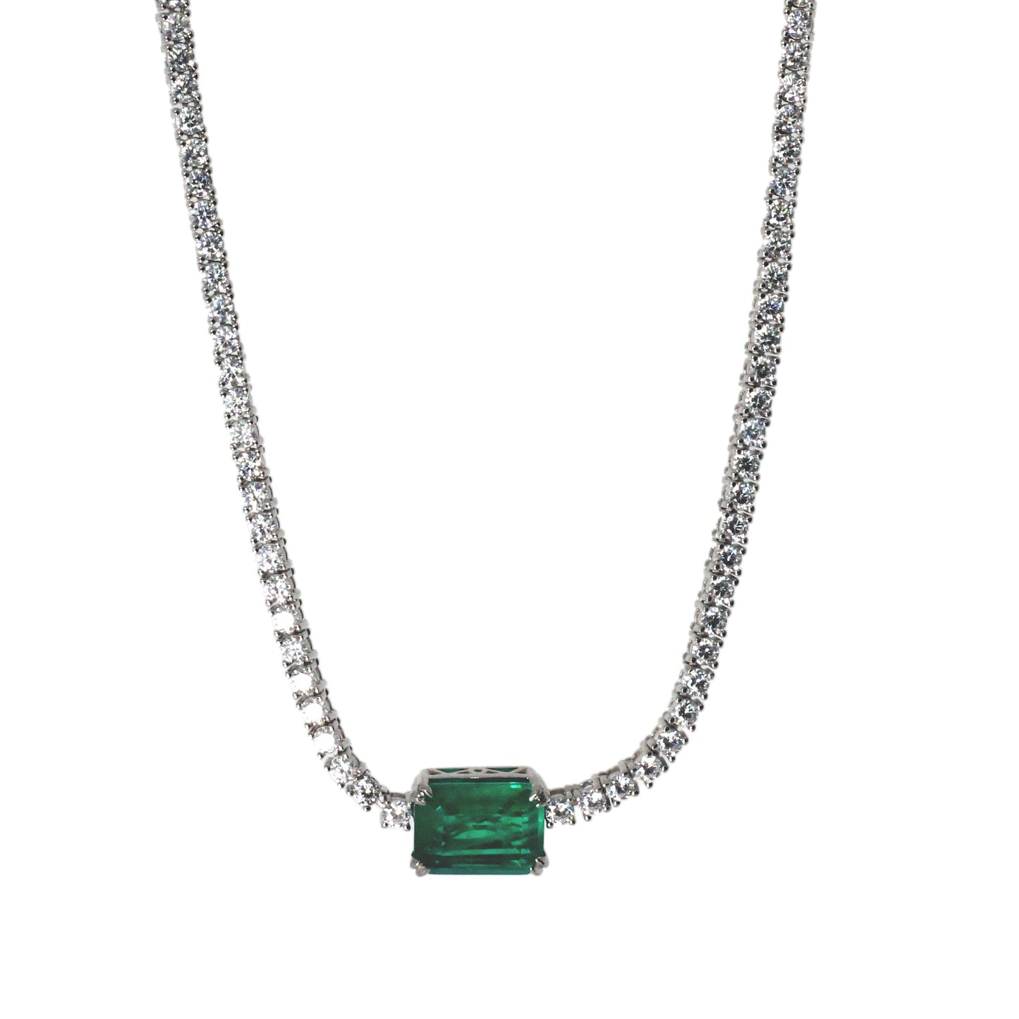White Quartz and Emerald Tennis necklace