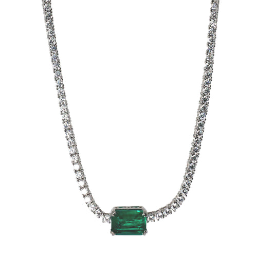 White Quartz and Emerald Tennis necklace