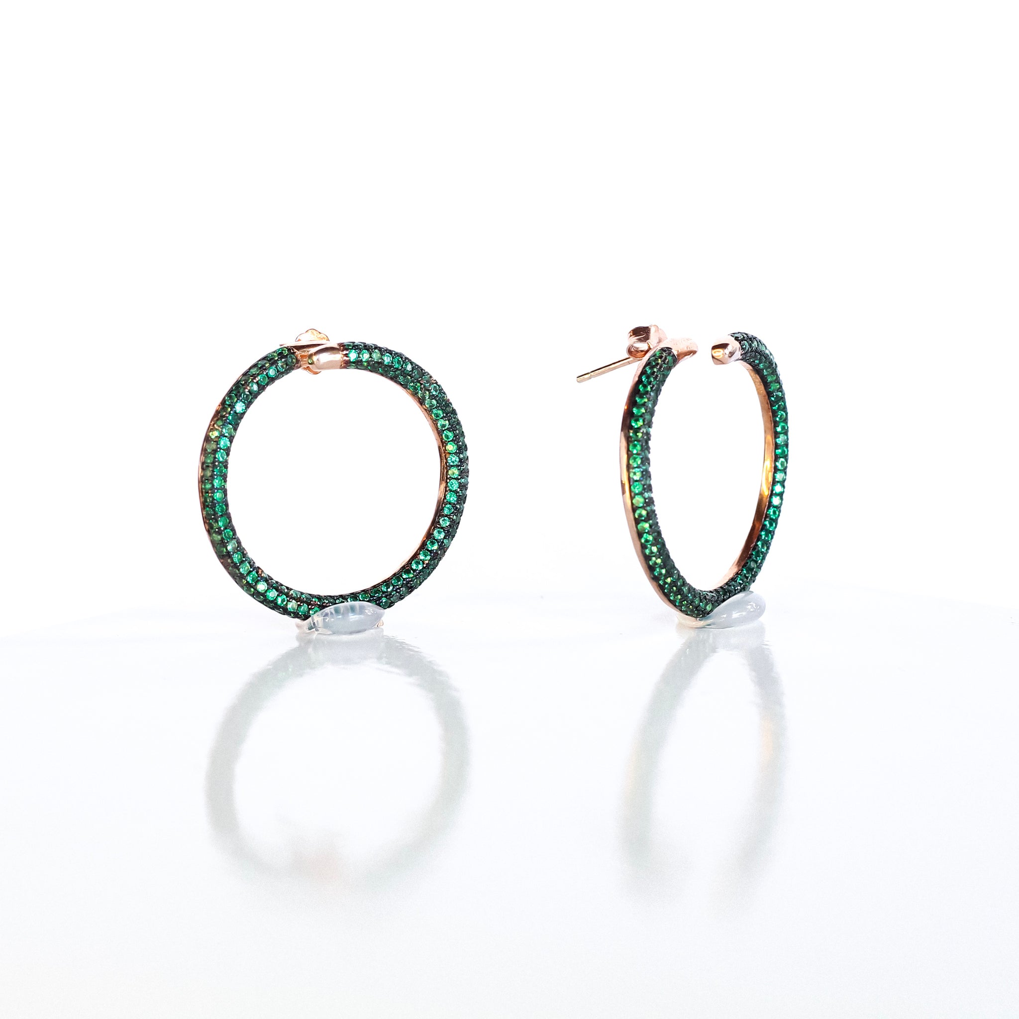 Round Frontal Emerald Earrings