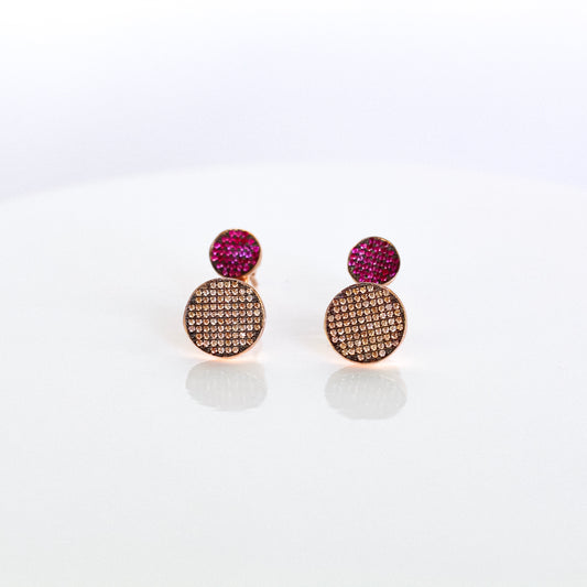 Double Circle Ruby and Topaz Earrings