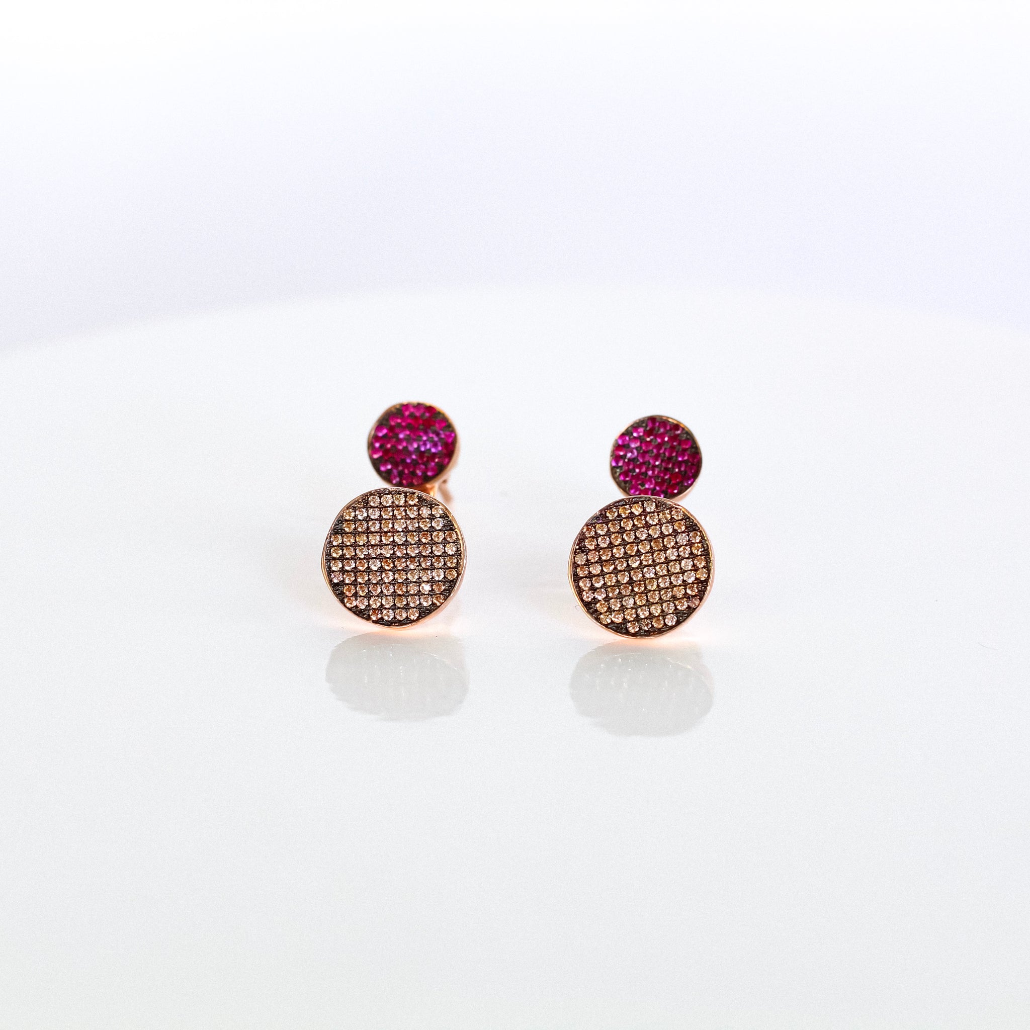 Double Circle Ruby and Topaz Earrings