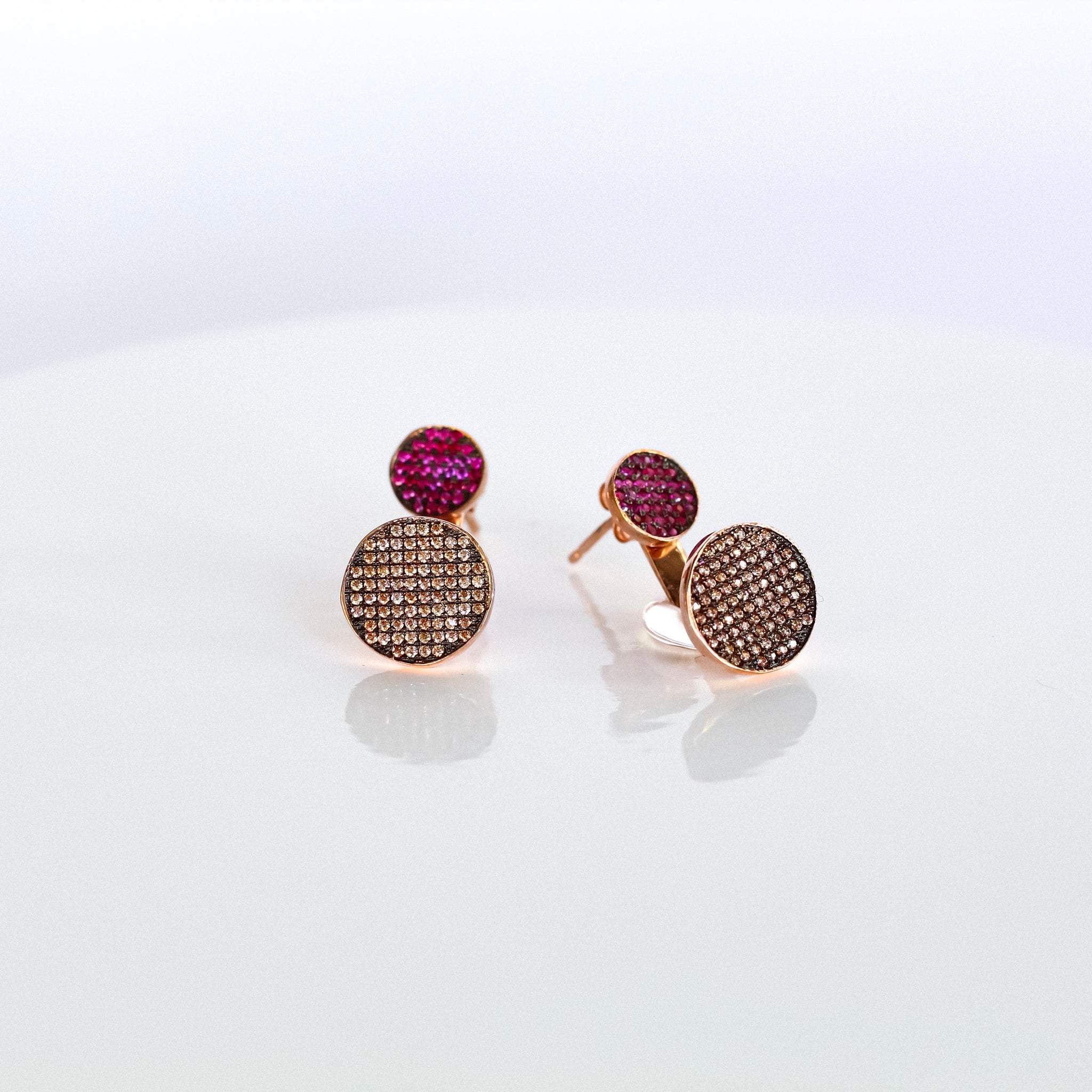 Double Circle Ruby and Topaz Earrings