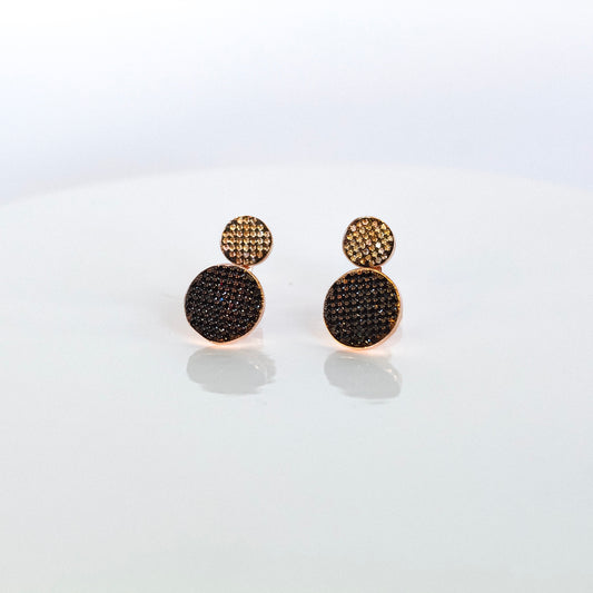 Double Circle Topaz and Onix Earrings