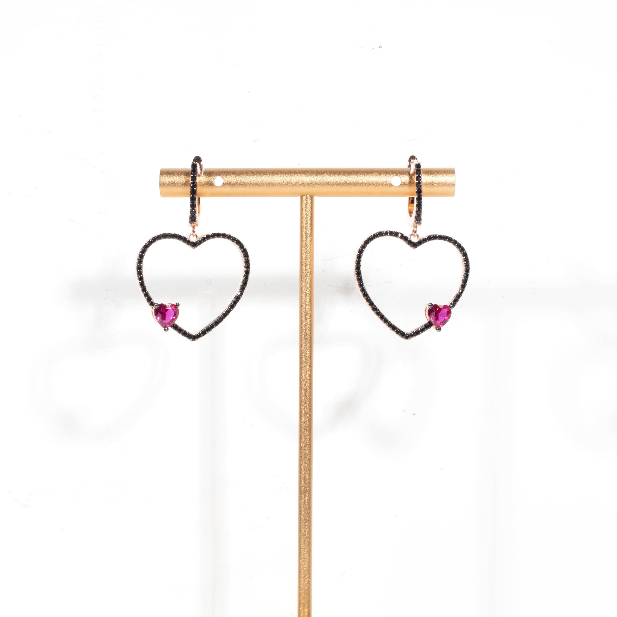Onix & Ruby Heart Earrings